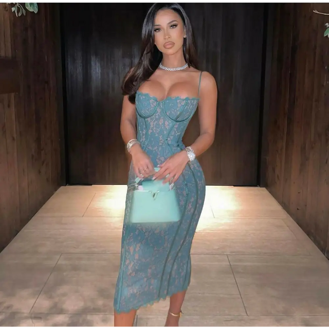 House of CB ‘Joelle’ Lace Forest Midi - XS / Green - Dresses