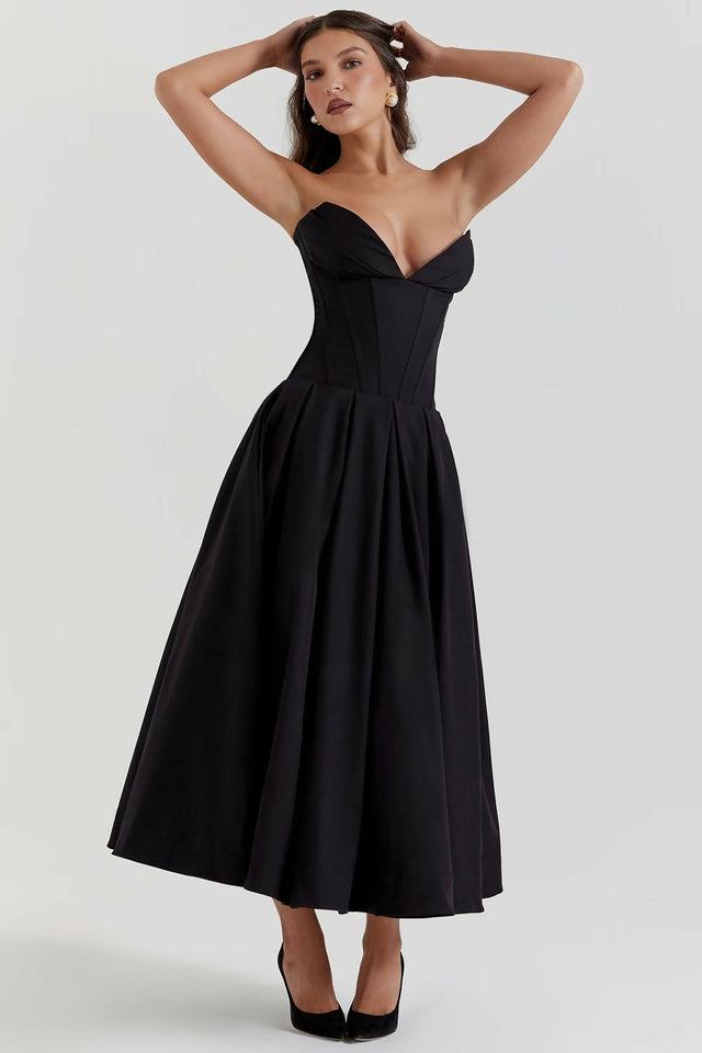 House of CB Lady Strapless Midi Dress in Black Size 8 - 8 / Black - Dresses