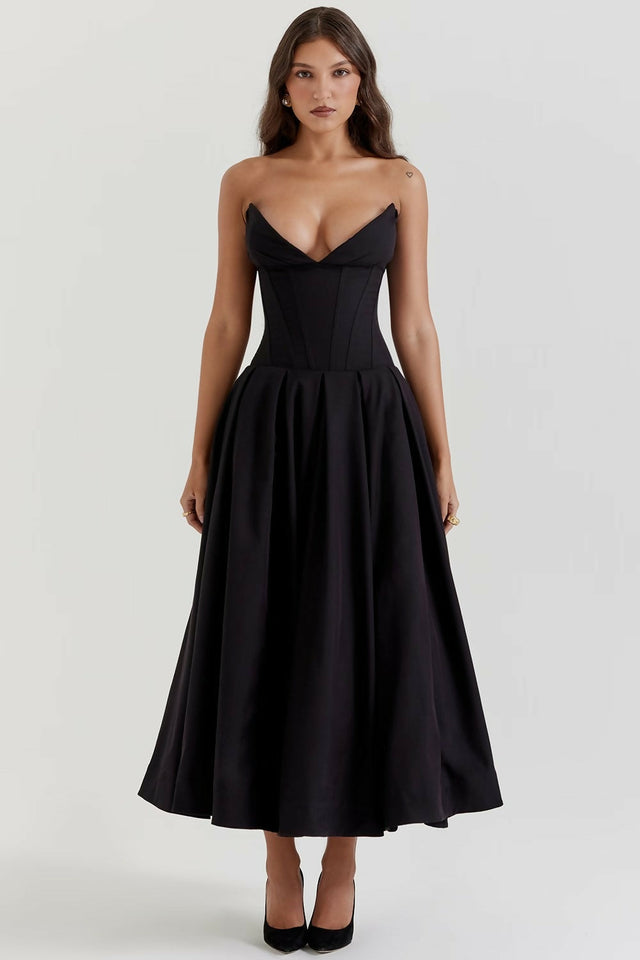 House of CB Lady Strapless Midi Dress in Black Size 8 - 8 / Black - Dresses