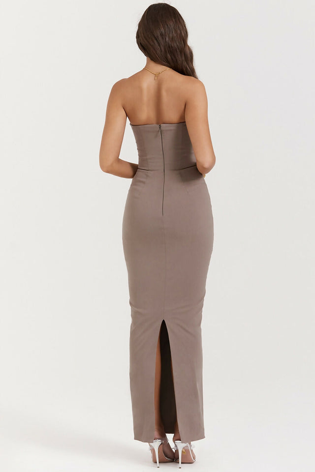 House of CB Lucia Strapless Corset Maxi Dress Taupe - Dresses