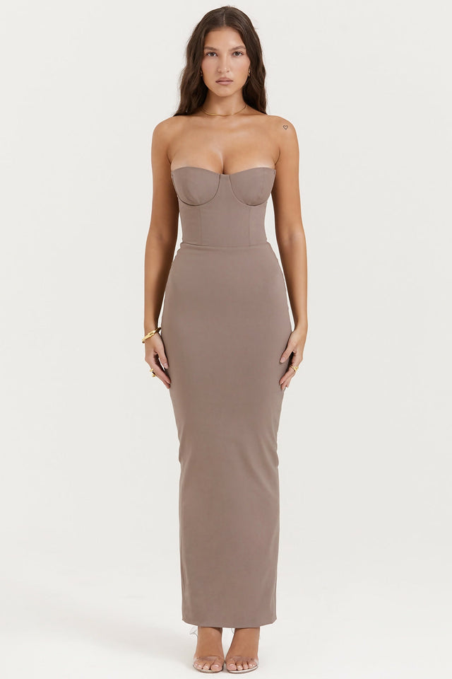 House of CB Lucia Strapless Corset Maxi Dress Taupe - Dresses