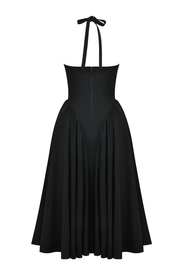 House Of CB Marilyn Twill Halter Midi Dress - 12 / Black - Dresses