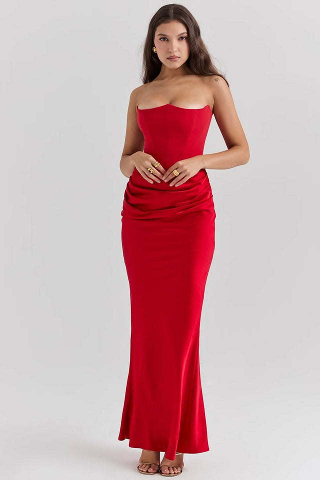 House of CB Persephone Strapless Corset Maxi Dress Red Size S / AU 8 - 8 / Red - Dresses