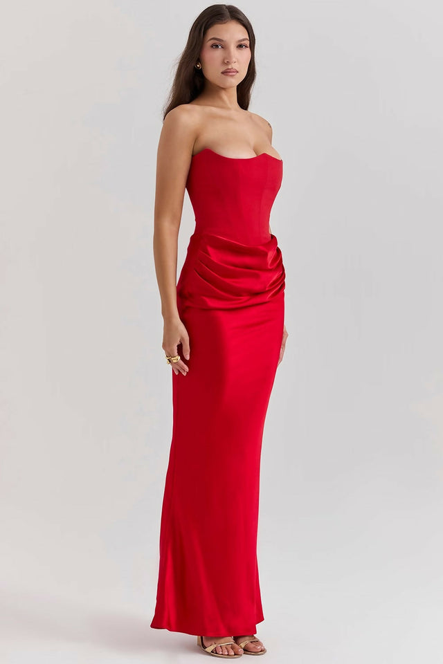 House of CB Persephone Strapless Corset Maxi Dress Red Size S / AU 8 - 8 / Red - Dresses