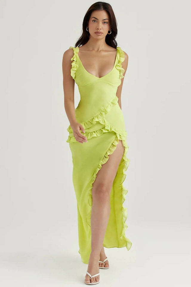 House of CB - House of CB Pixie Lime Ruffle Maxi Dress