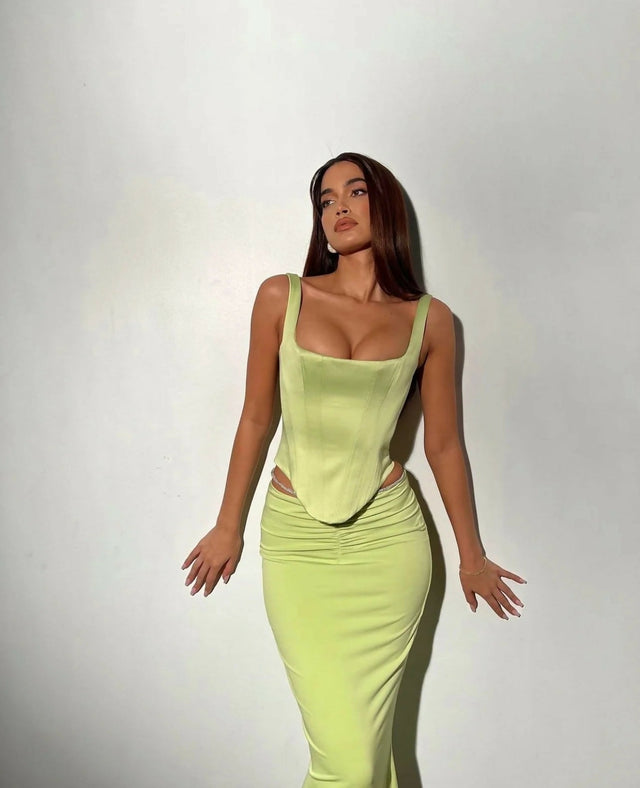 House of Cb Rafa Corset + Maylene Midi Skirt - 8 / Green - Outfit Sets