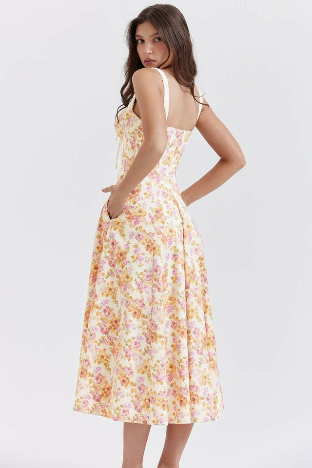 House of CB Sabrina Ivory Print Midi Dress - 8 / Floral - Dresses