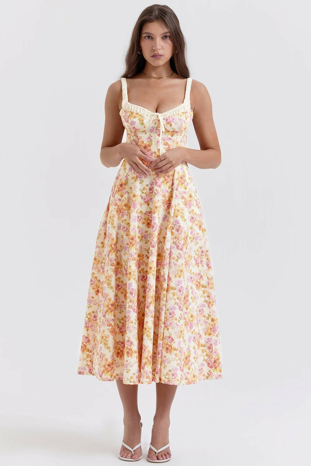 House of CB Sabrina Ivory Print Midi Dress - 8 / Floral - Dresses