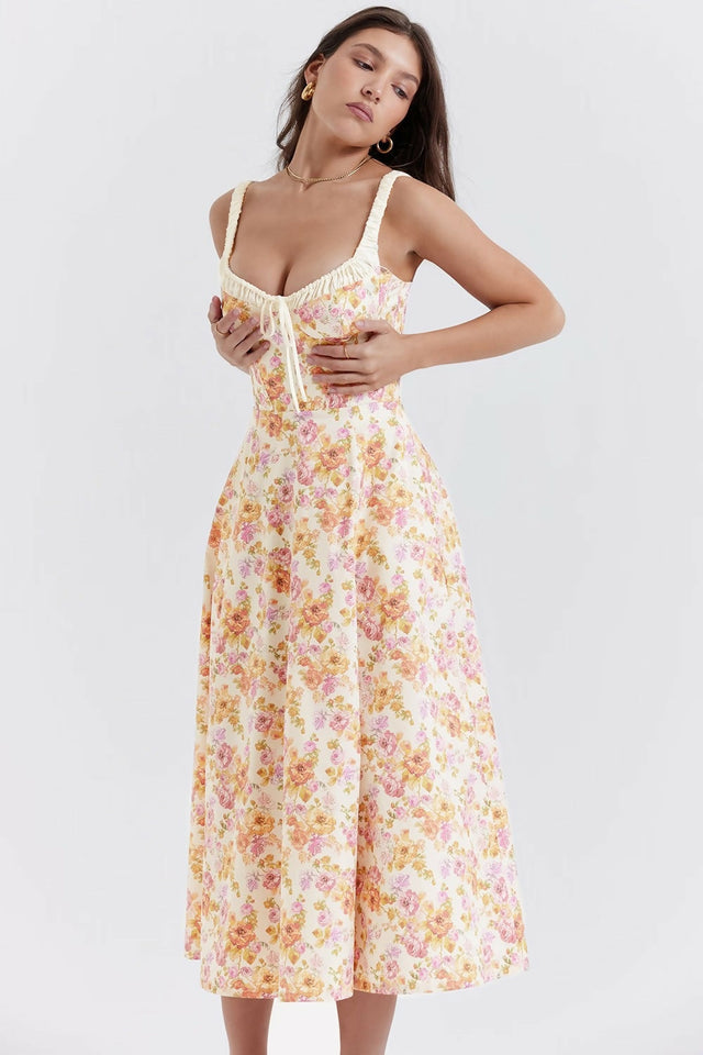 House of CB Sabrina Ivory Print Midi Dress - 8 / Floral - Dresses