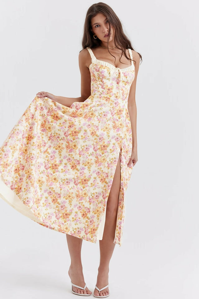 House of CB Sabrina Ivory Print Midi Dress - 8 / Floral - Dresses