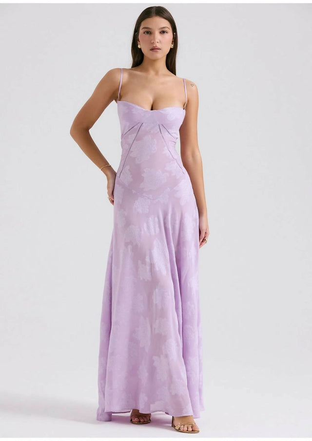House Of CB Seren Lace Back Maxi Dress Orchid Floral - Dresses