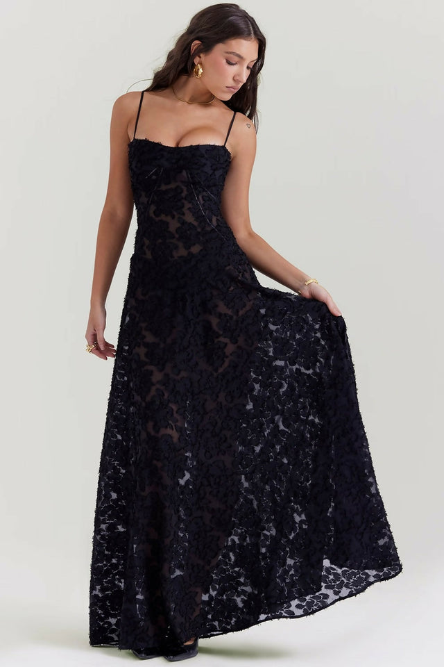 House of CB Seren Maxi Gown Black Lace - 8 / Black - Dresses