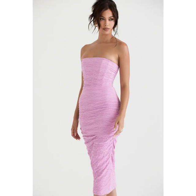 House of CB Tana Pink Strapless Corset Midi Dress - 8 / Pink - Dresses