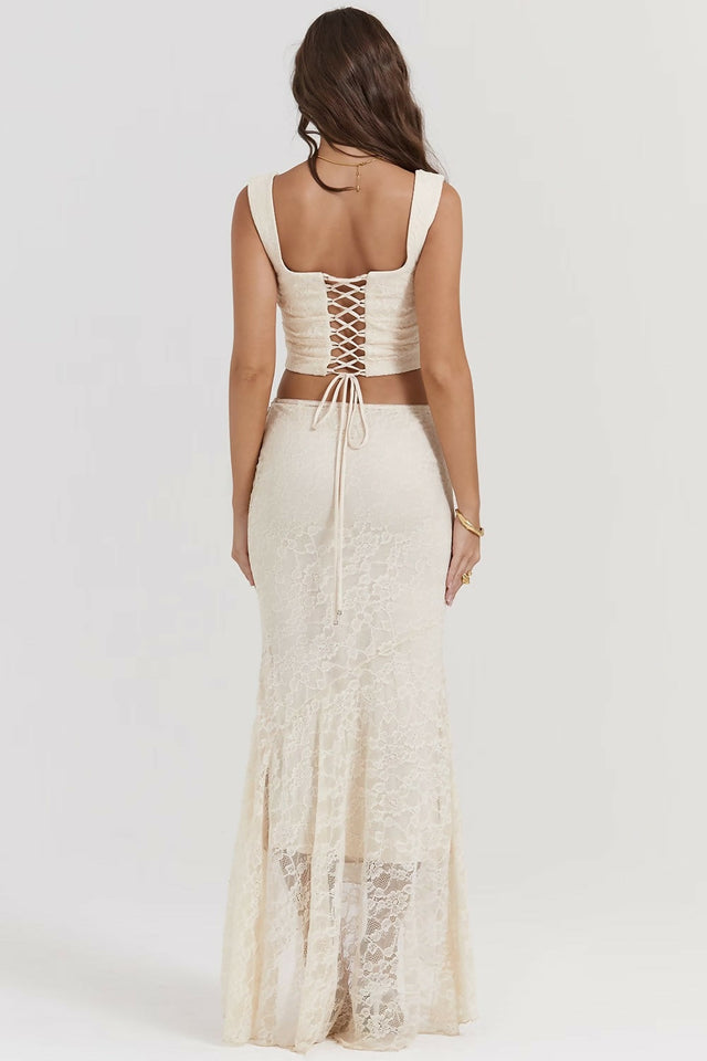 House of CB Therese Vintage Cream Lace Maxi Set - 8 / Cream - Outfit Sets