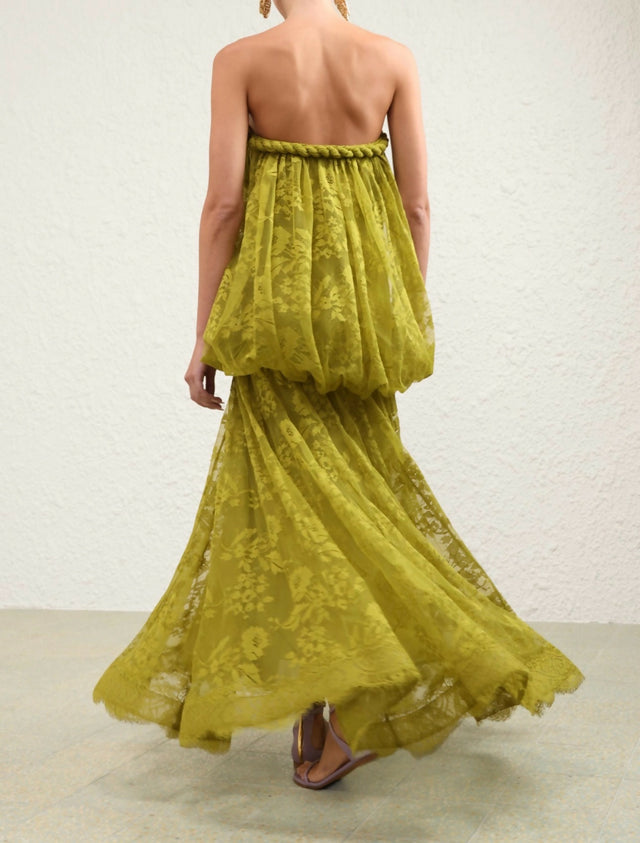 Zimmermann Luna Lace Bandeau Gown in Pistachio