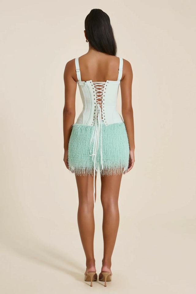 MARS THE LABEL The Hourglass Corset Top & Mila Mini Skirt in Aqua