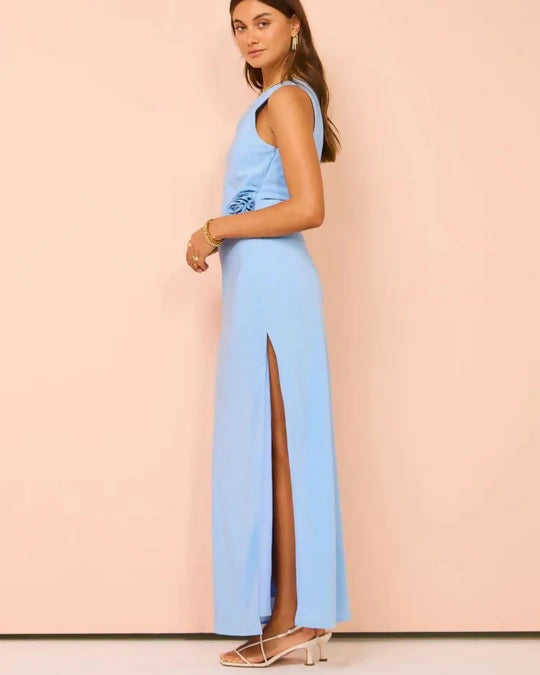 Issy Off Shoulder Flower Maxi Dress In Blue - 12 / Blue - Dresses
