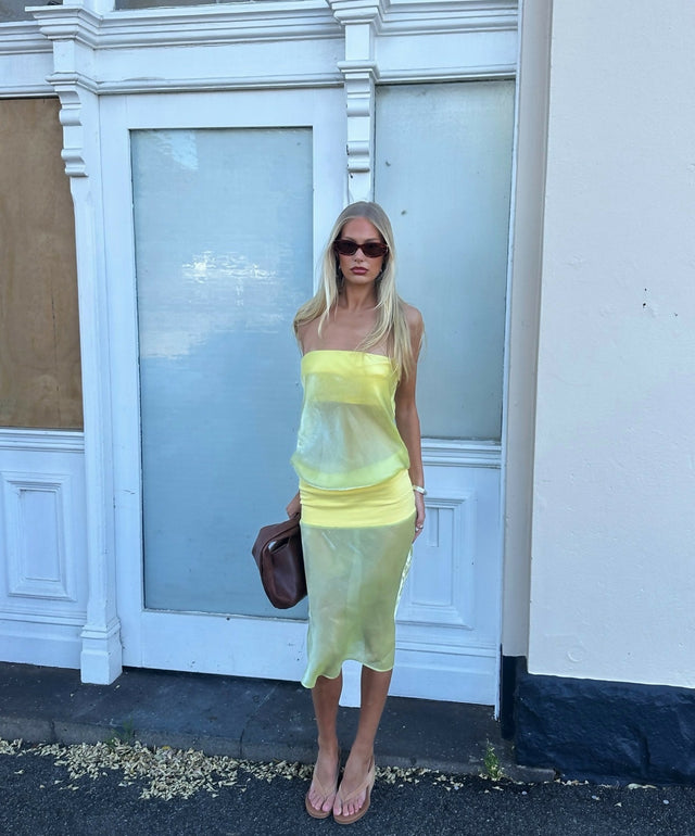 Mode Mischief Melt Panel Midi Dress Yellow Size XS / AU 6 & S / AU 8