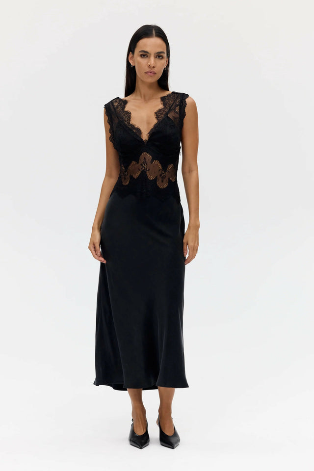 Third Form Visions Lace Deep V Maxi Dress - Ebony