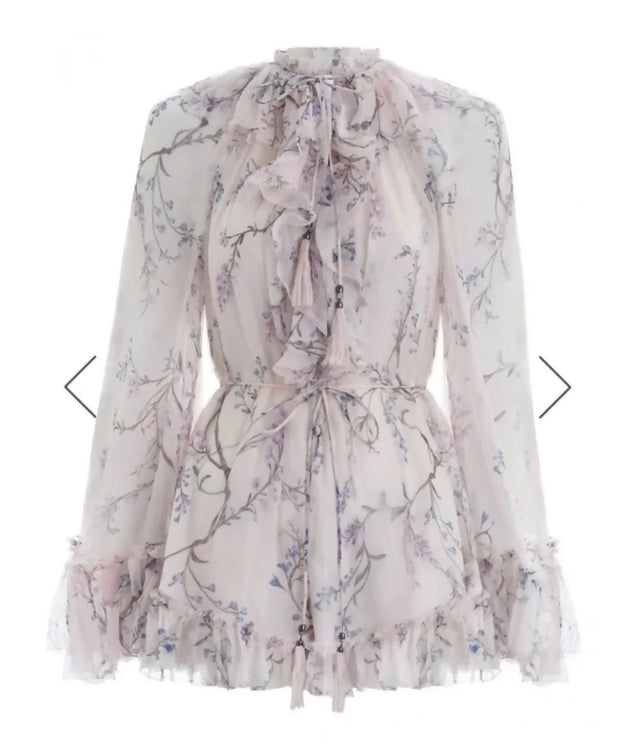 Zimmermann Paradiso Floating Floral Playsuit Pale Pink