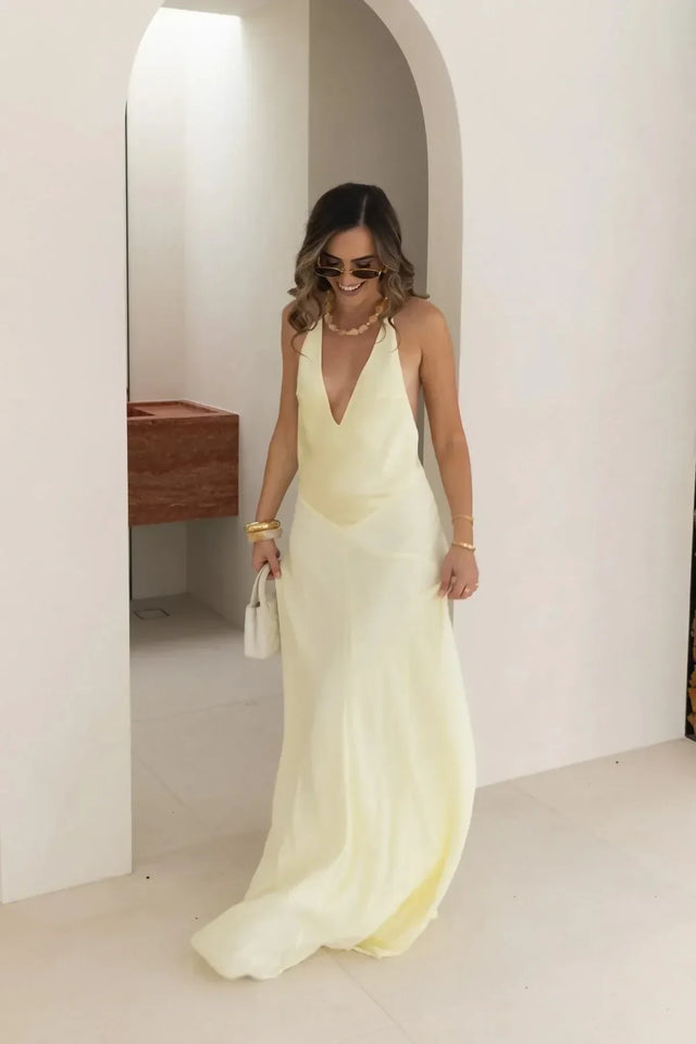 Jaz Hand V-Neck Maxi Dress Butter - 8 / Yellow - Dresses