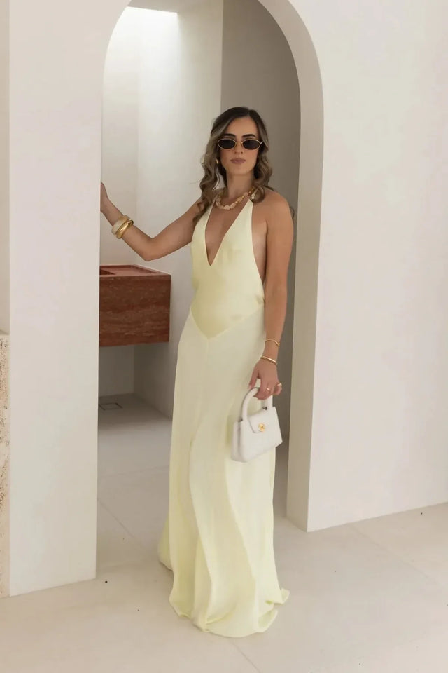 Jaz Hand V-Neck Maxi Dress Butter - 8 / Yellow - Dresses