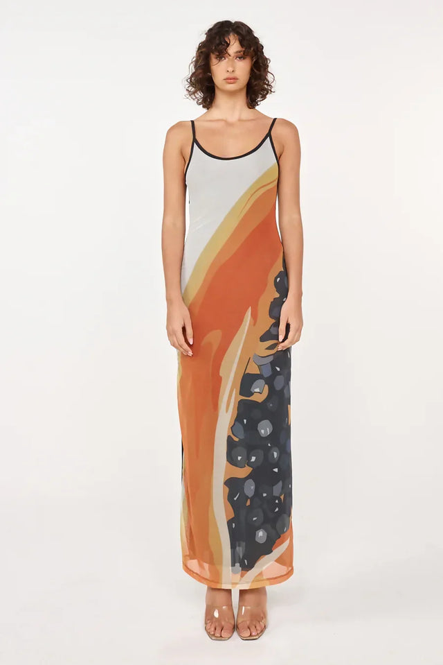 Jefre Sèi Papaya Midi Dress Papaya Print Black Size S - 8 / Print - Dresses