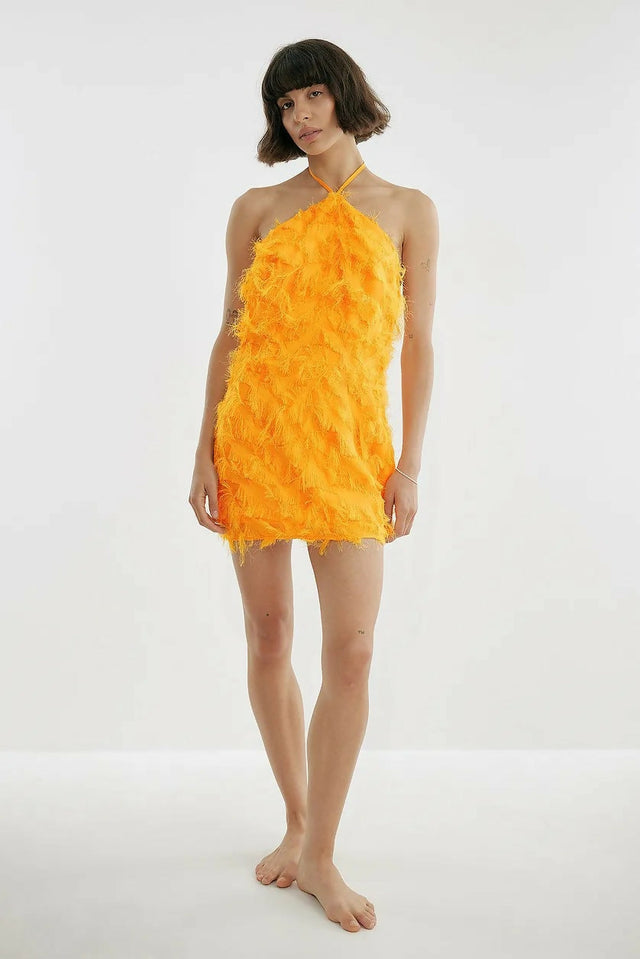 Josephine HJ x NA-KD Feather Mini Orange - 10 / Orange - Dresses