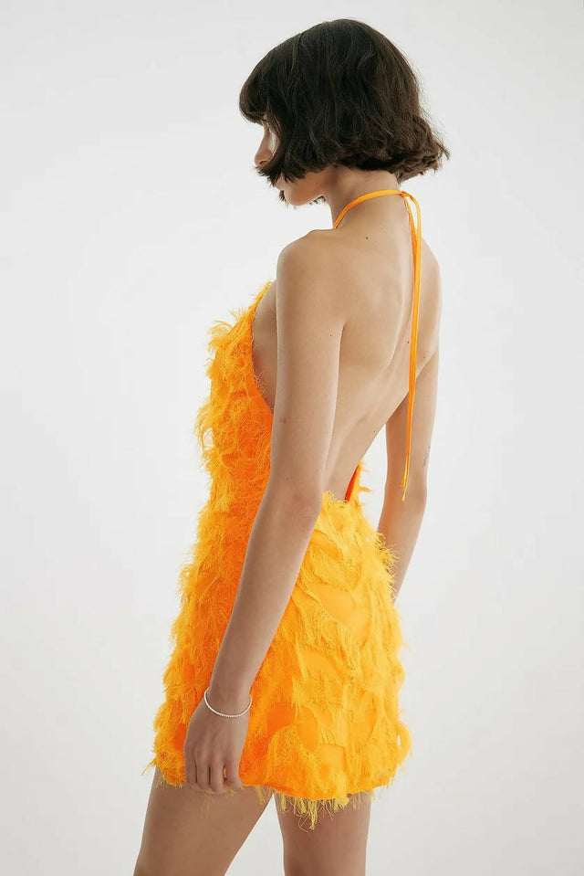 Josephine HJ x NA-KD Feather Mini Orange - 10 / Orange - Dresses