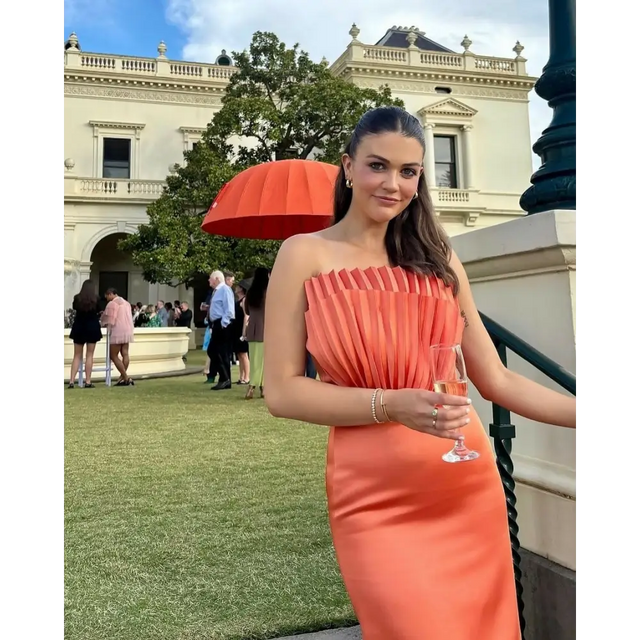Justin Tong Rory Pleated Gown Dress Orange Size 10 & 12 - Dresses
