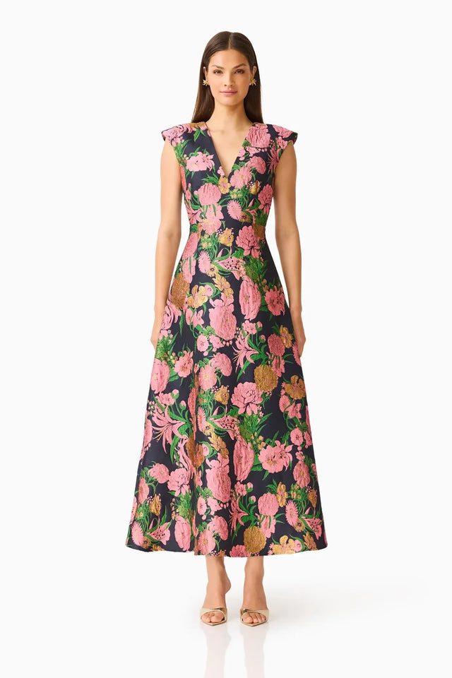 Elliatt Eclore V-Neck Maxi Dress - Pink & Black Floral