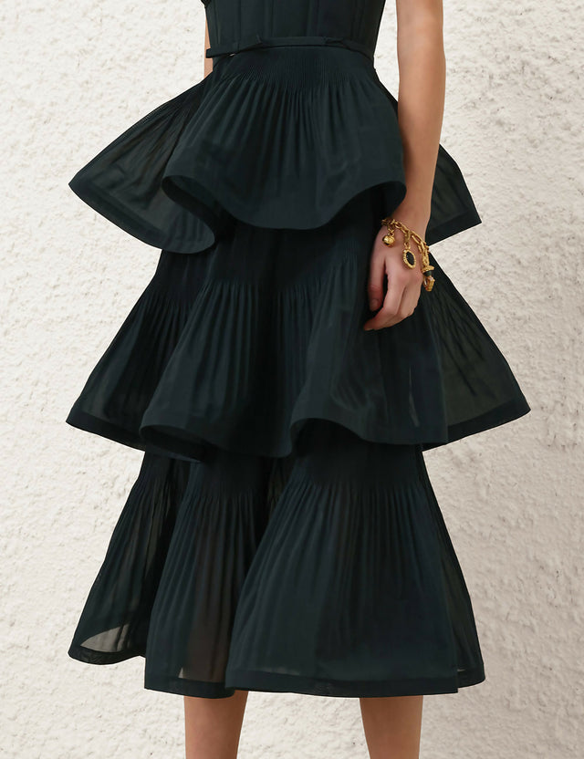 Pleated Tiered Midi Dress - size 1/AU10