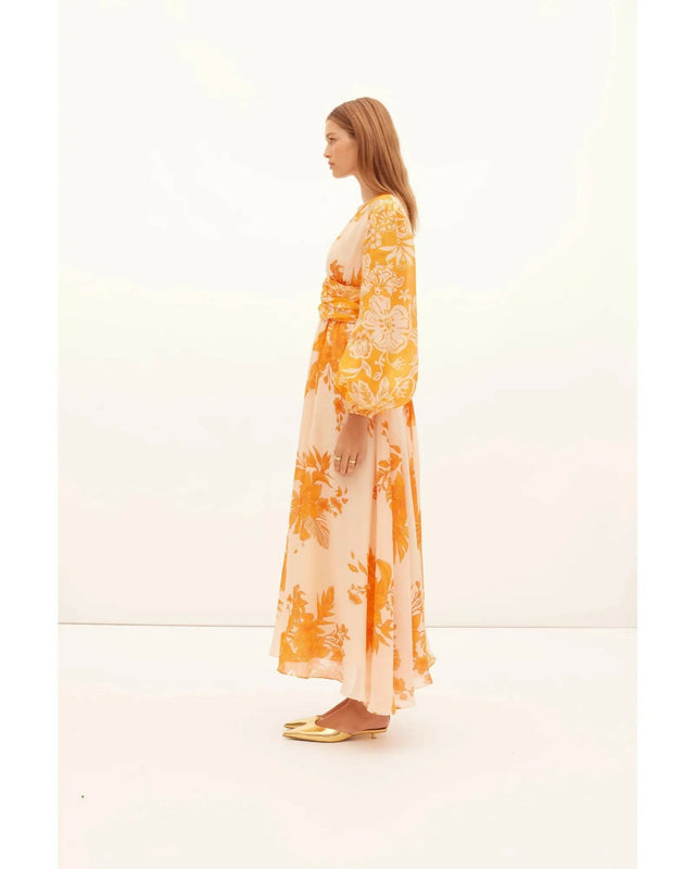 Kate Ford Hester Ruched Gown Orange Print Size AU 12 - 12 / Orange - Dresses
