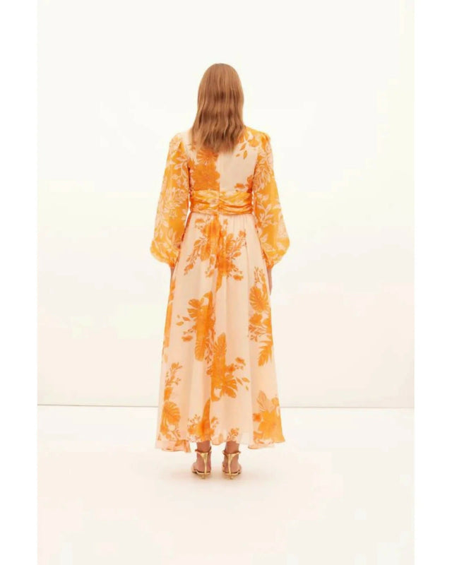 Kate Ford Hester Ruched Gown Orange Print Size AU 12 - 12 / Orange - Dresses
