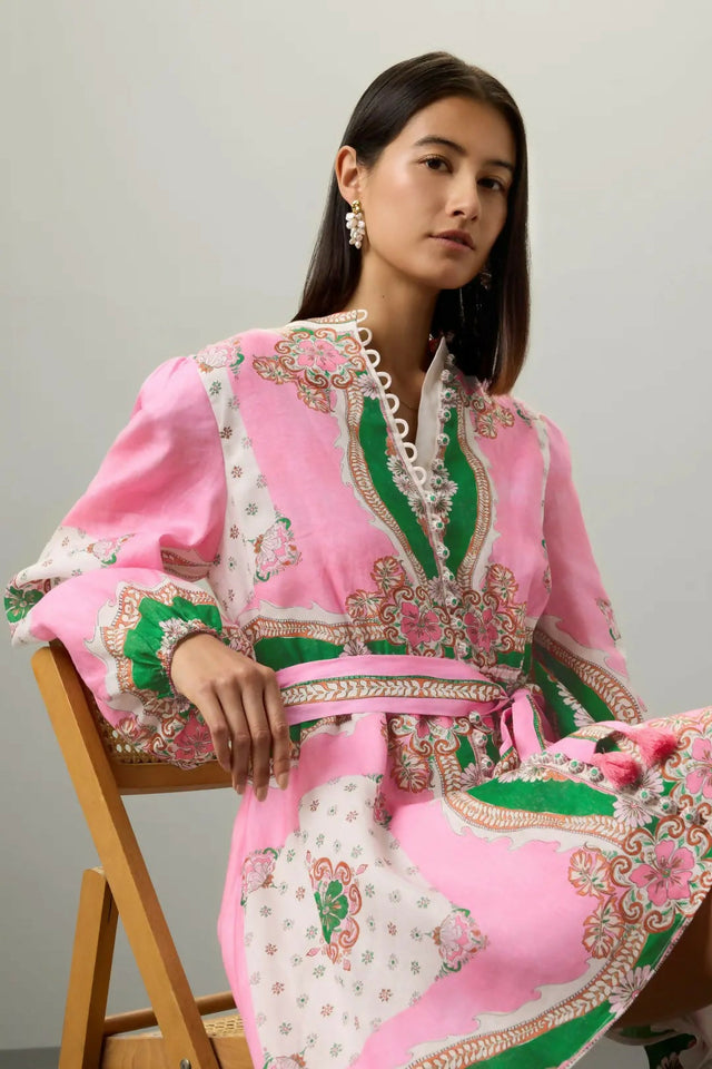 Kate Ford Mantilla Button Mini Dress Zinnia Print Size 1 (AU8) - Dresses