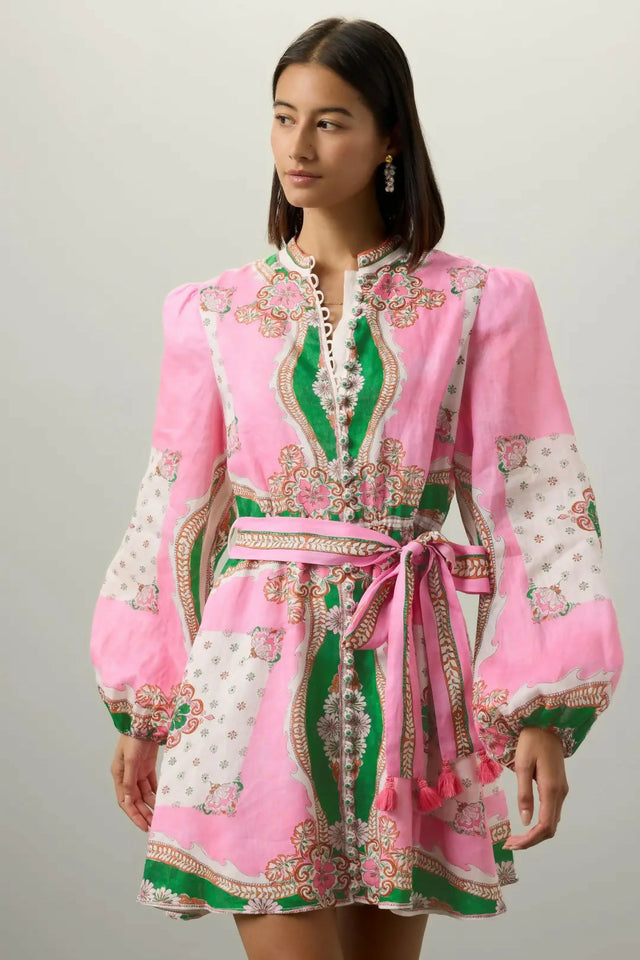 Kate Ford Mantilla Button Mini Dress Zinnia Print Size 1 (AU8) - Dresses