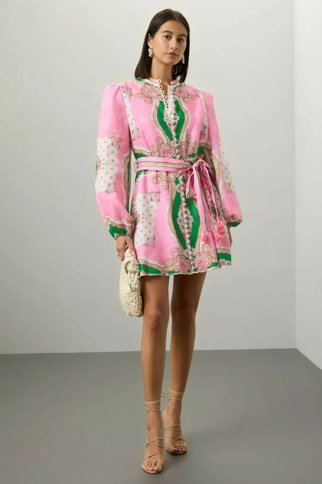 Kate Ford Mantilla Button Mini Dress Zinnia Print Size 1 (AU8) - Dresses