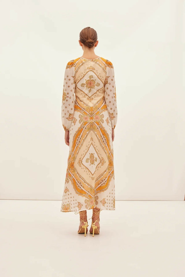 Kate Ford Mantilla Sleeved Gown Zinnia Print Size 3 (AU 12) - Dresses