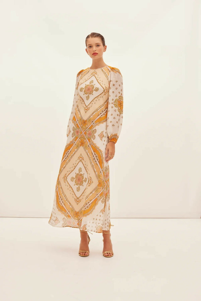Kate Ford Mantilla Sleeved Gown Zinnia Print Size 3 (AU 12) - Dresses