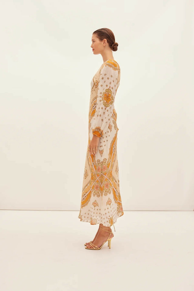 Kate Ford Mantilla Sleeved Gown Zinnia Print Size 3 (AU 12) - Dresses