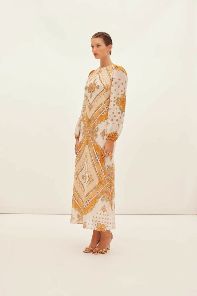Kate Ford Mantilla Sleeved Gown Zinnia Print Size 3 (AU 12) - Dresses