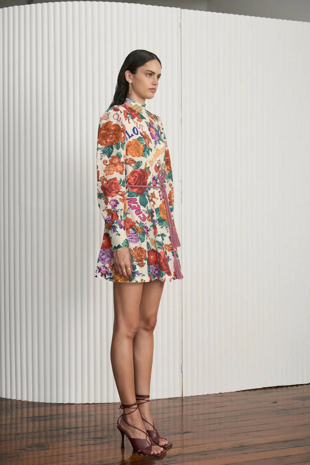 Kate Ford Palermo Long Sleeve Dress - 8 / Floral - Dresses