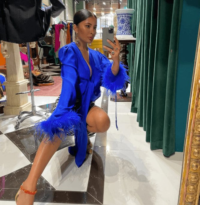 Khirzad Femme Tulum Feather Top & Skirt Sets.