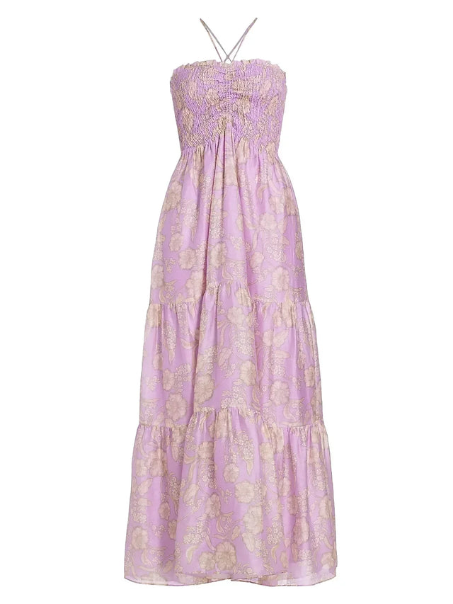 Kivari Elzette Tiered Midi Dress Lilac Floral Size 10 - 10 / Purple - Dresses