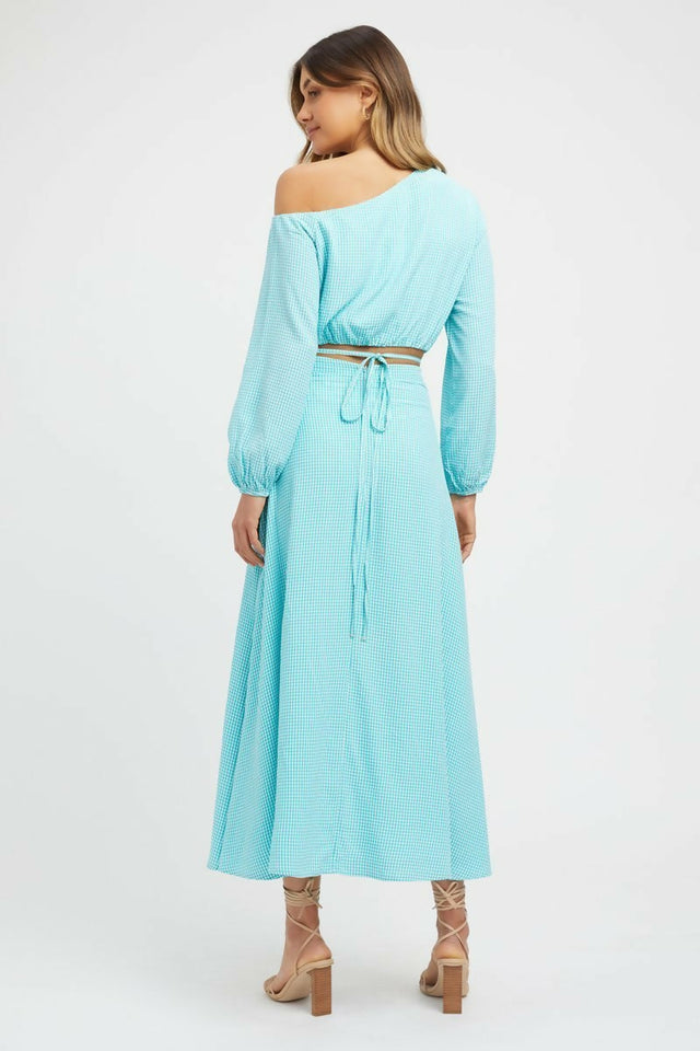 Kookai Brady Long Sleeve Top & Midi Skirt Set Blue Size 36 (8) - 8 / Blue - Outfit Sets