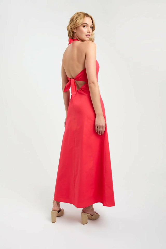 Kookai Poplin Vee Halter Dress in Candy Red - 6 / Red - Dresses