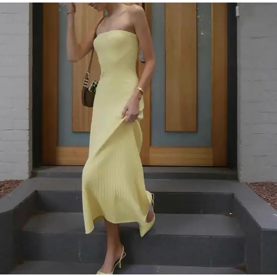 Kookai ‘Serah’ Lemon Meringue Strapless Midi - XS / Yellow - Dresses