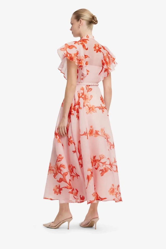 Leo Lin Elsie Flutter Sleeve Midi Dress - Magnolia Print