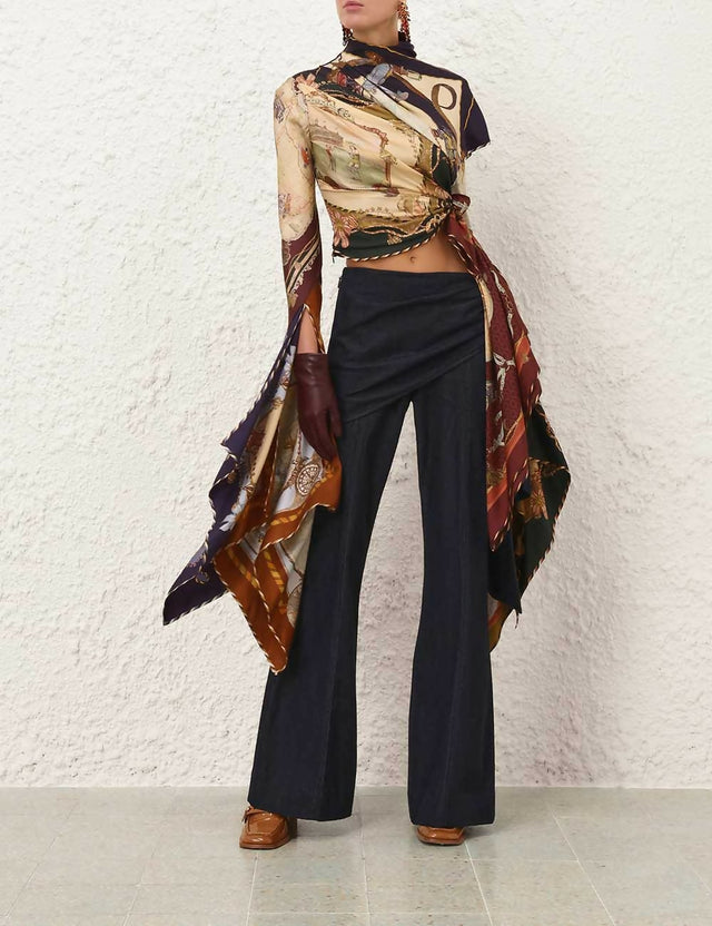 ZIMMERMANN Valiant Draped Denim Flare in Night Sky