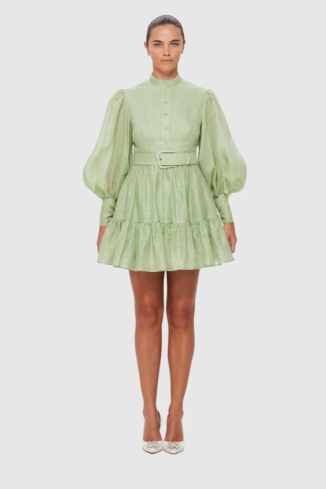 LeoLinAlexandraBeltedMiniDress-Evergreen3